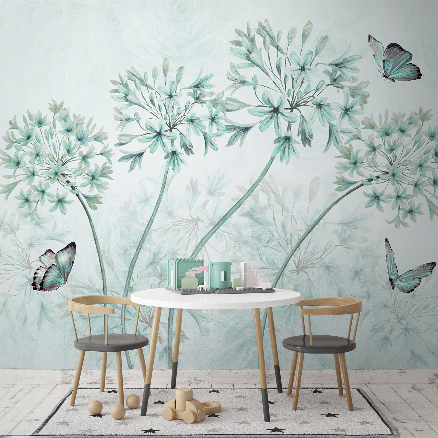 A painting of flowers and butterflies A painting of flowers and butterflies