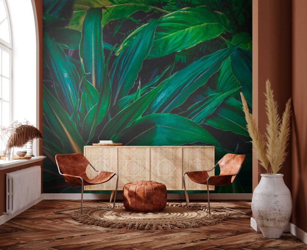 Lush tropical leaves in vibrant green Lush tropical leaves in vibrant green