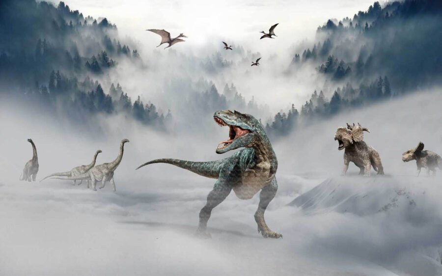 Skupina dinosaurov na snehu Skupina dinosaurov na snehu