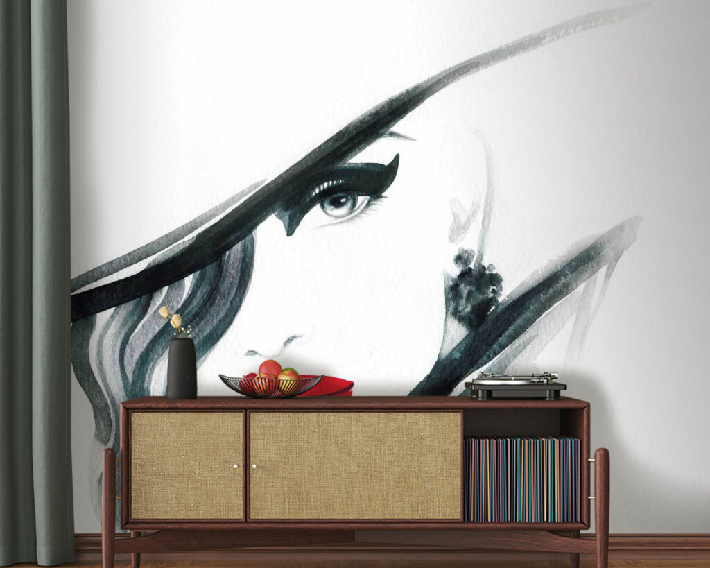 Woman with red lips and black hat