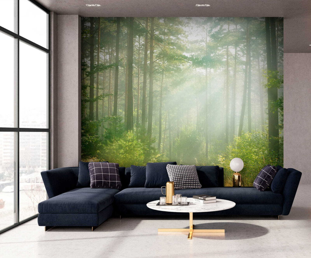 Path through a forest with trees and bushes Path through a forest with trees and bushes