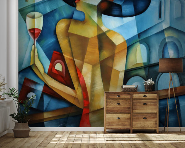 Maľba ženy držiacej pohár vína Fototapety Maľba ženy držiacej pohár vína