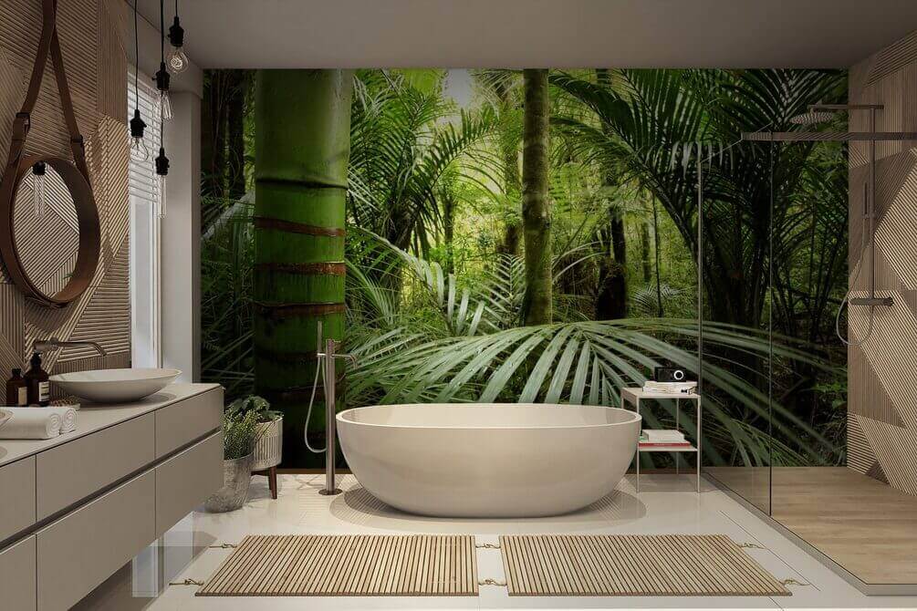 Green forest with palm trees