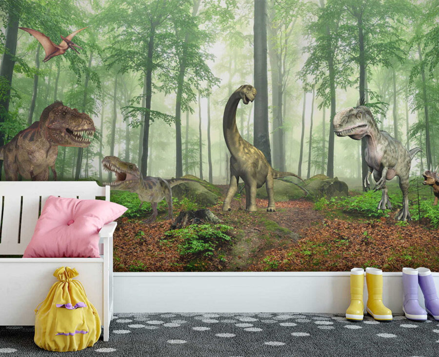 Skupina dinosaurov v lese