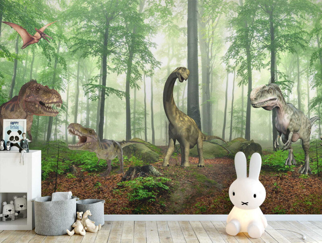 Group of dinosaurs in a forest Group of dinosaurs in a forest