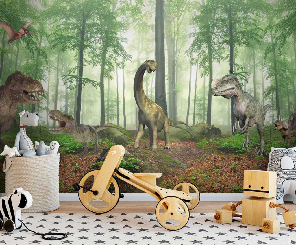 Group of dinosaurs in a forest Group of dinosaurs in a forest