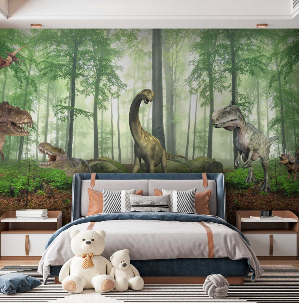 Group of dinosaurs in a forest Group of dinosaurs in a forest