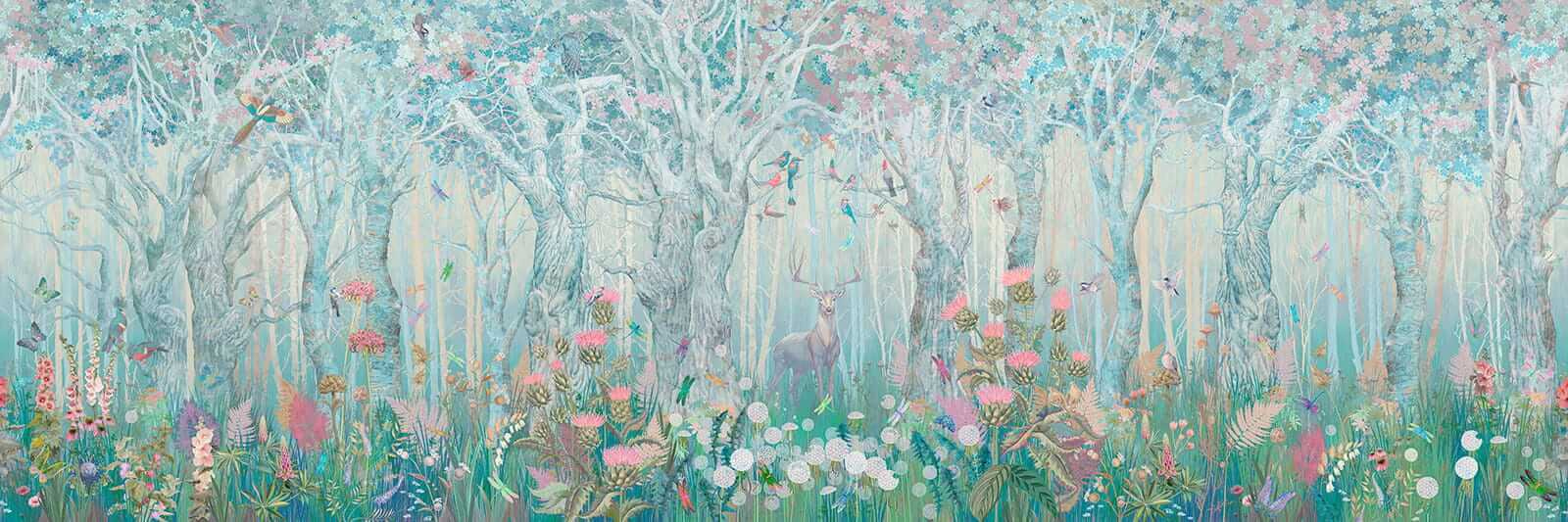 Painting of a deer in a forest Painting of a deer in a forest