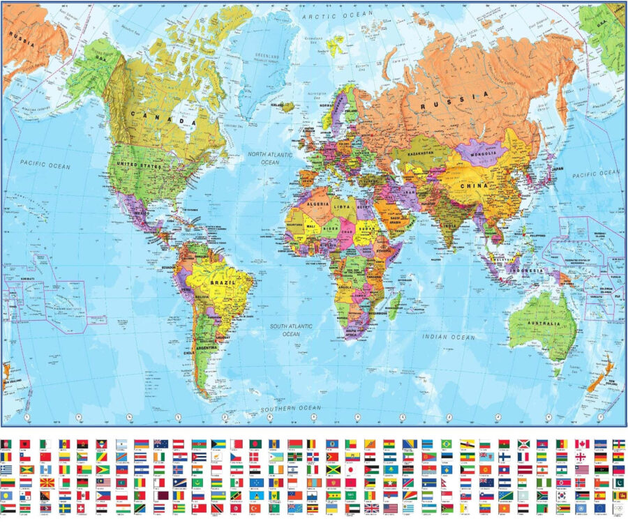 Fototapety Mapa sveta s rôznymi vlajkami - Image 5
