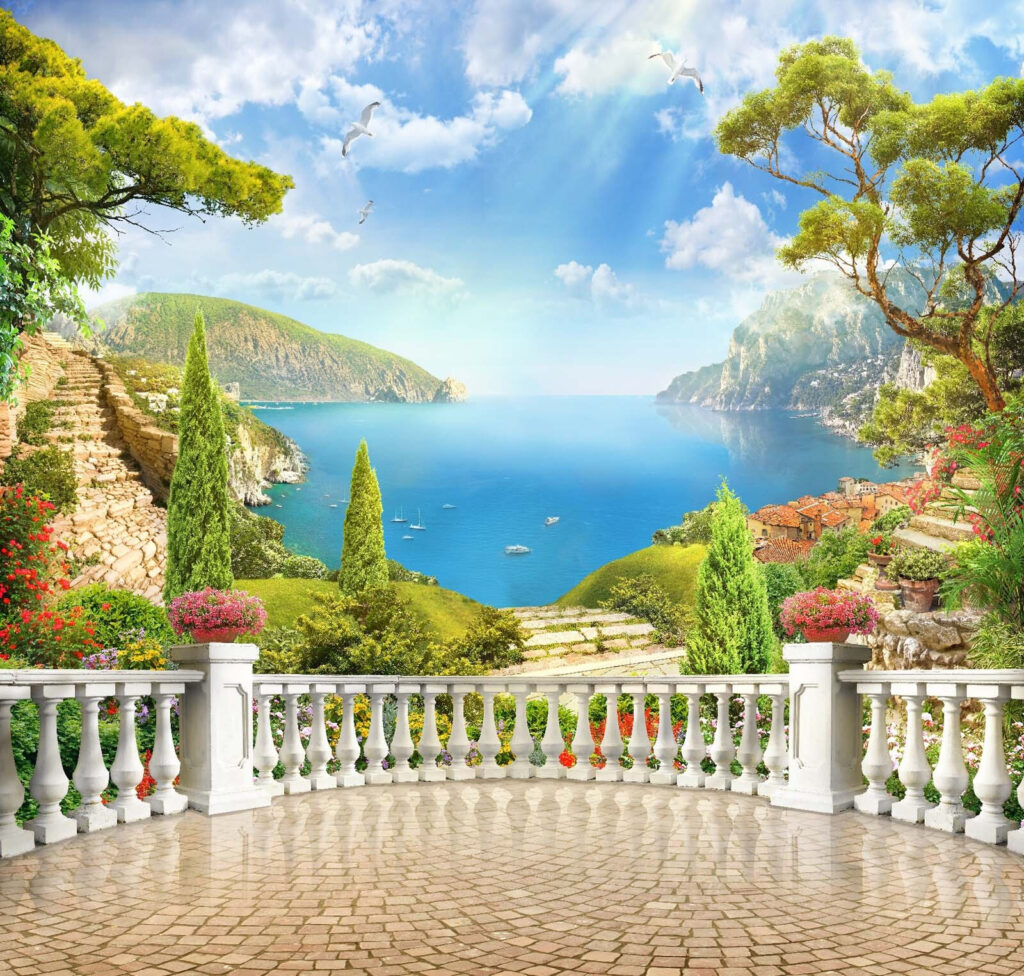 Balkón s výhľadom na jazero a stromy Balkón s výhľadom na jazero a stromy