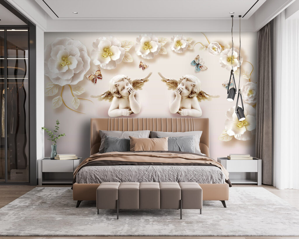 Group of angels with wings and flowers Group of angels with wings and flowers