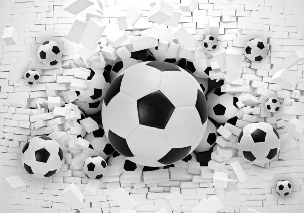 Skupina futbalových lôpt v kope tehál Skupina futbalových lôpt v kope tehál