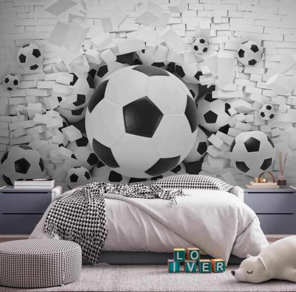 Skupina futbalových lôpt v kope tehál Skupina futbalových lôpt v kope tehál