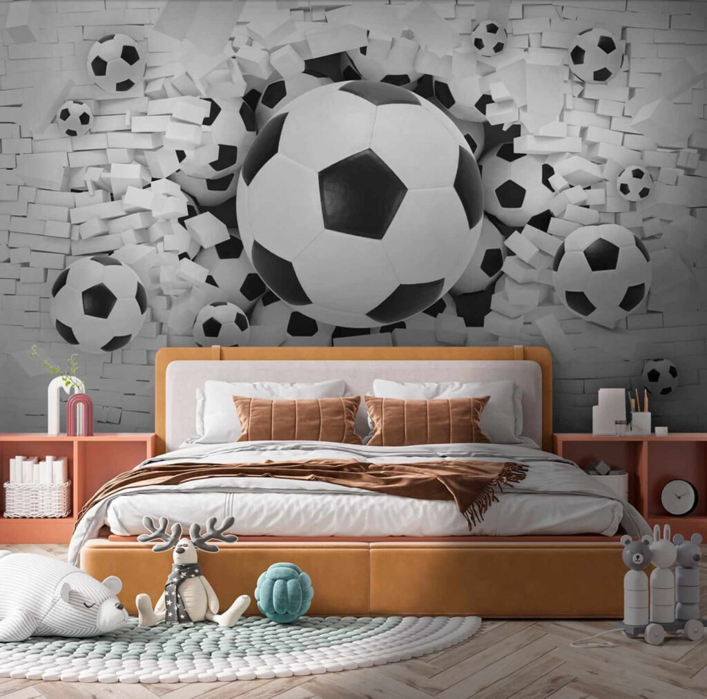 Group of football balls in a pile of bricks Group of football balls in a pile of bricks