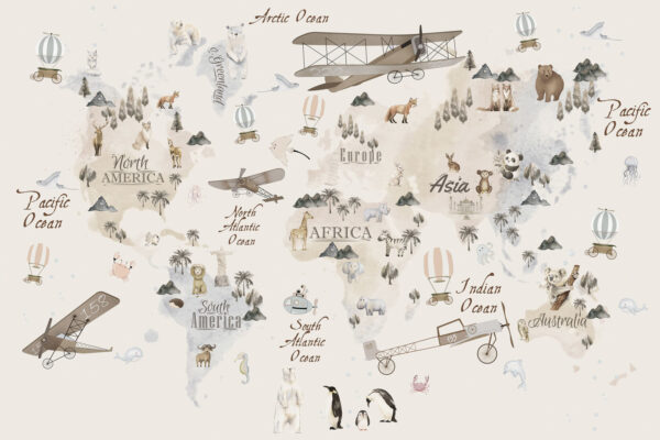 Mapa sveta so zvieratami a vtákmi Mapa sveta so zvieratami a vtákmi