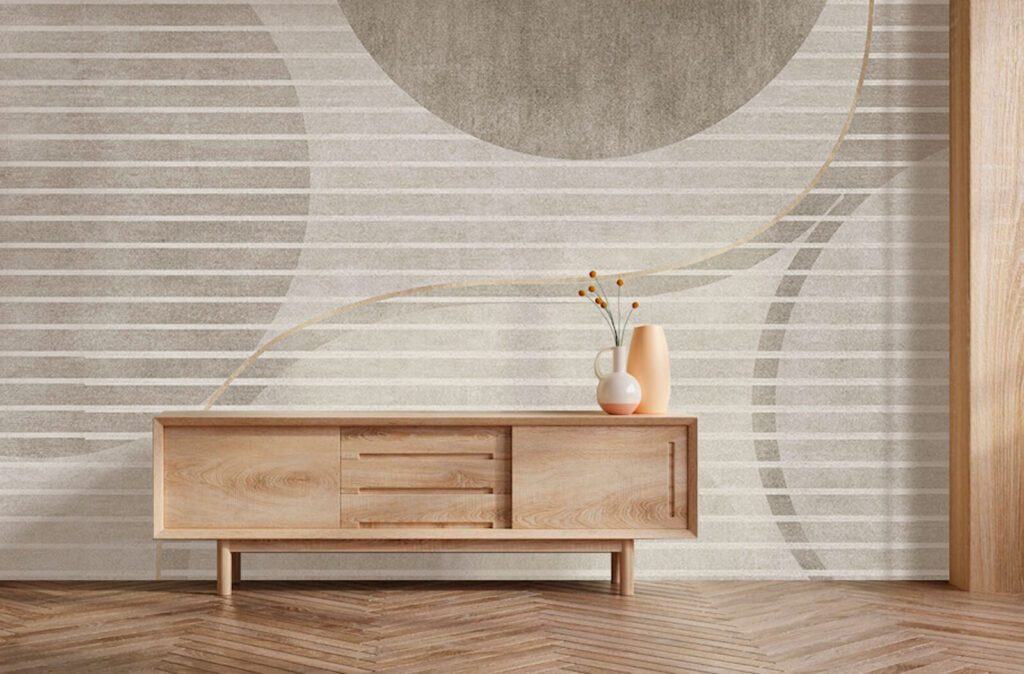 Grey and white wallpaper with circles and lines