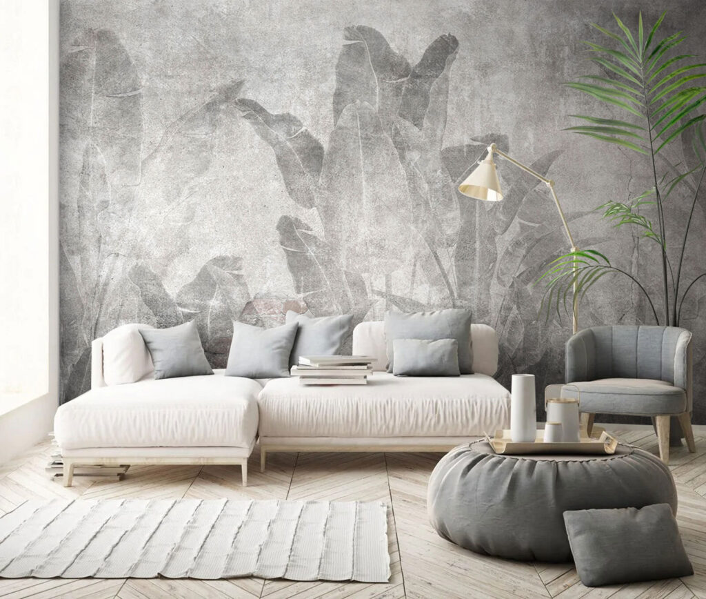 Grey wall with leaves and a brick wall Grey wall with leaves and a brick wall