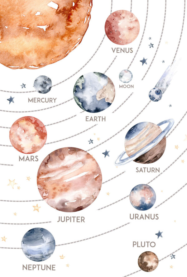 Watercolor of planets and stars Watercolor of planets and stars