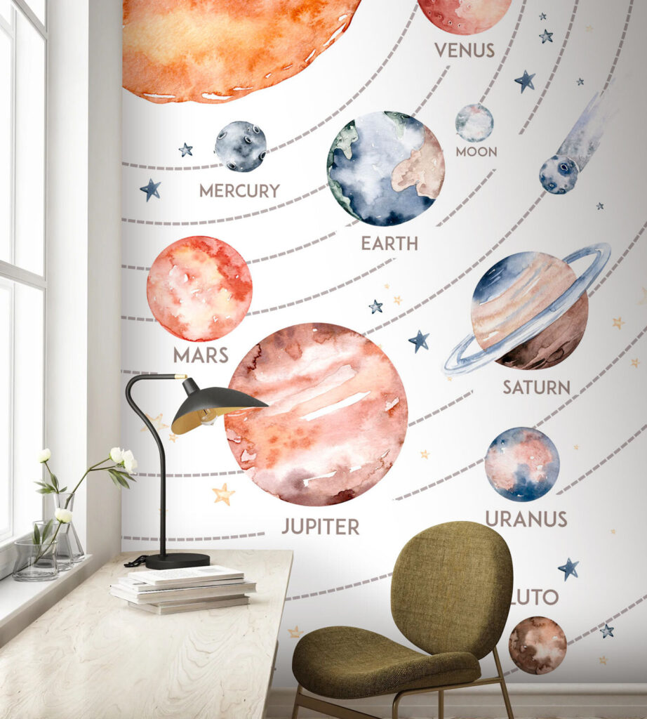 Watercolor of planets and stars Watercolor of planets and stars