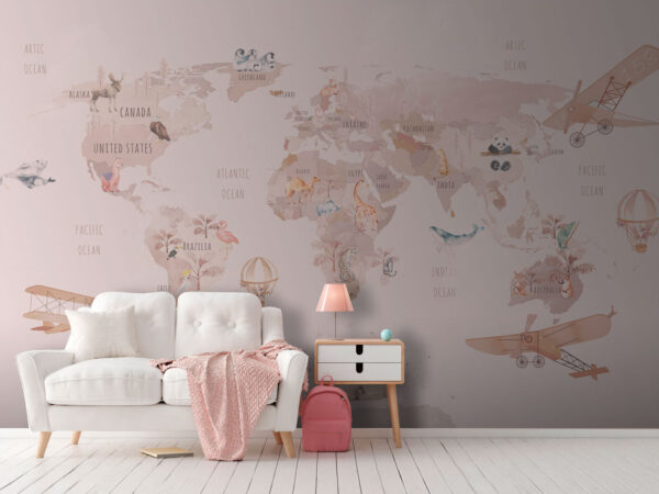 Mapa sveta so zvieratami a vtákmi Mapa sveta so zvieratami a vtákmi
