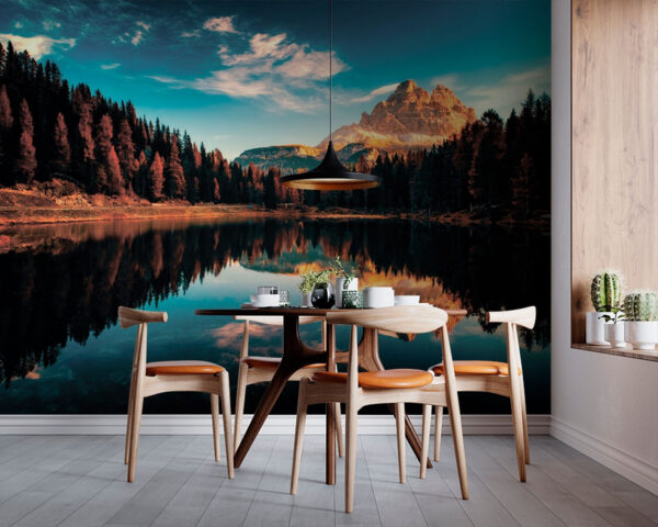 Jazero obklopené stromami a horami Fototapety Jazero obklopené stromami a horami