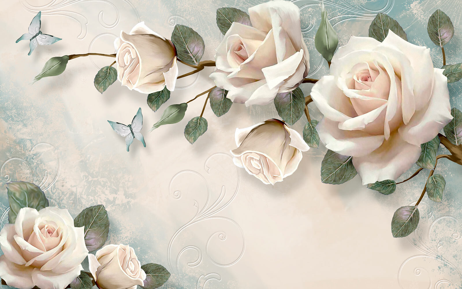 Delicate roses and butterflies in harmony Delicate roses and butterflies in harmony