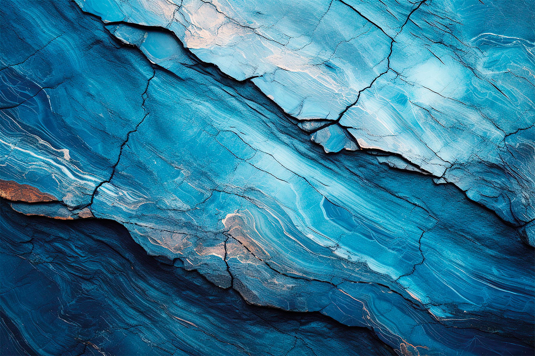 Abstract blue rock formations and textures
