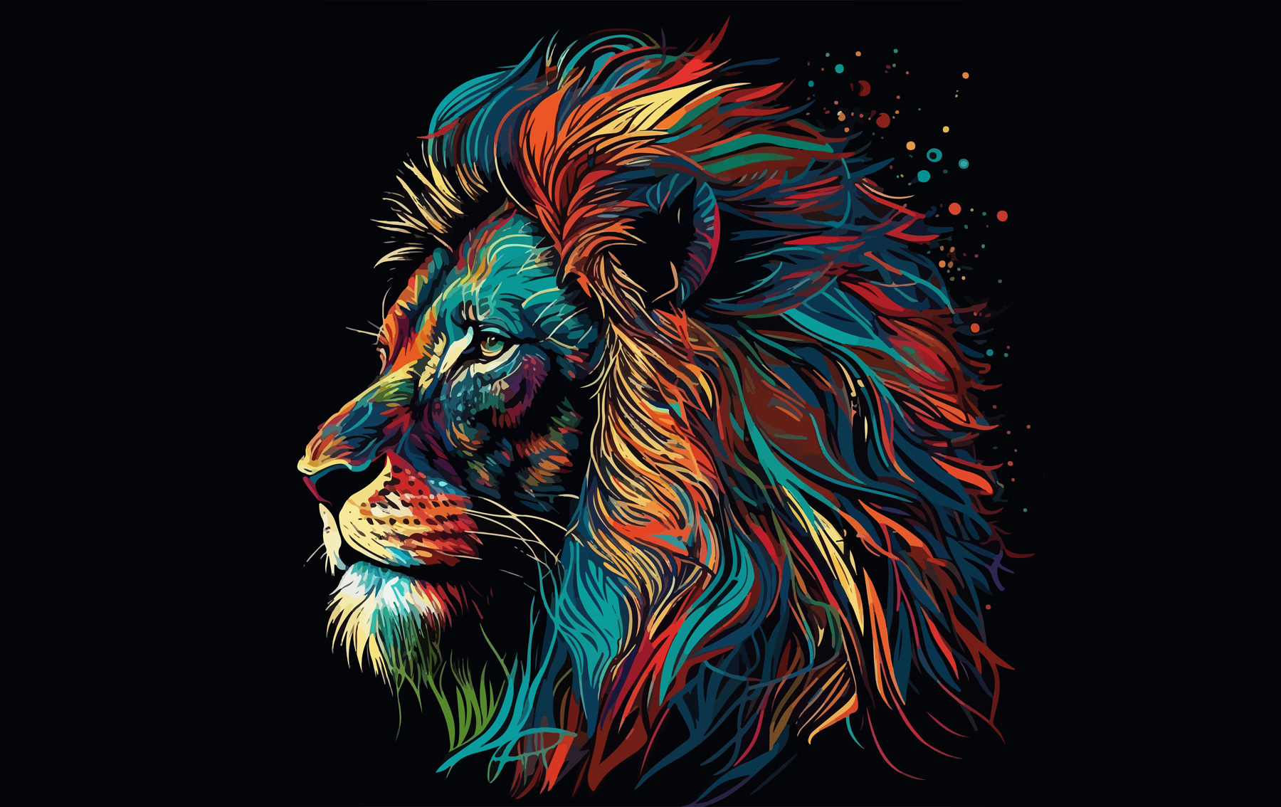 A colorful lion with long mane