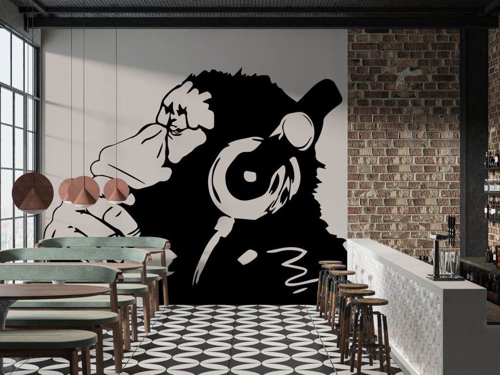 A monkey wearing headphones A monkey wearing headphones