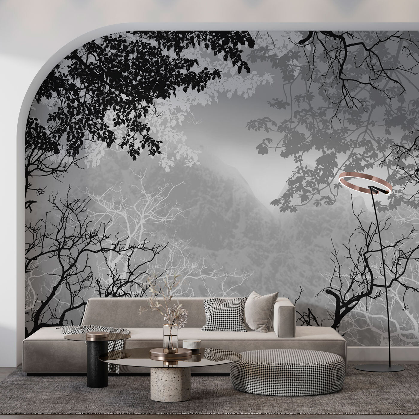 A group of trees with branches and leaves A group of trees with branches and leaves