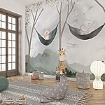 Fototapety Žirafa a medveď v hojdacích sieťach