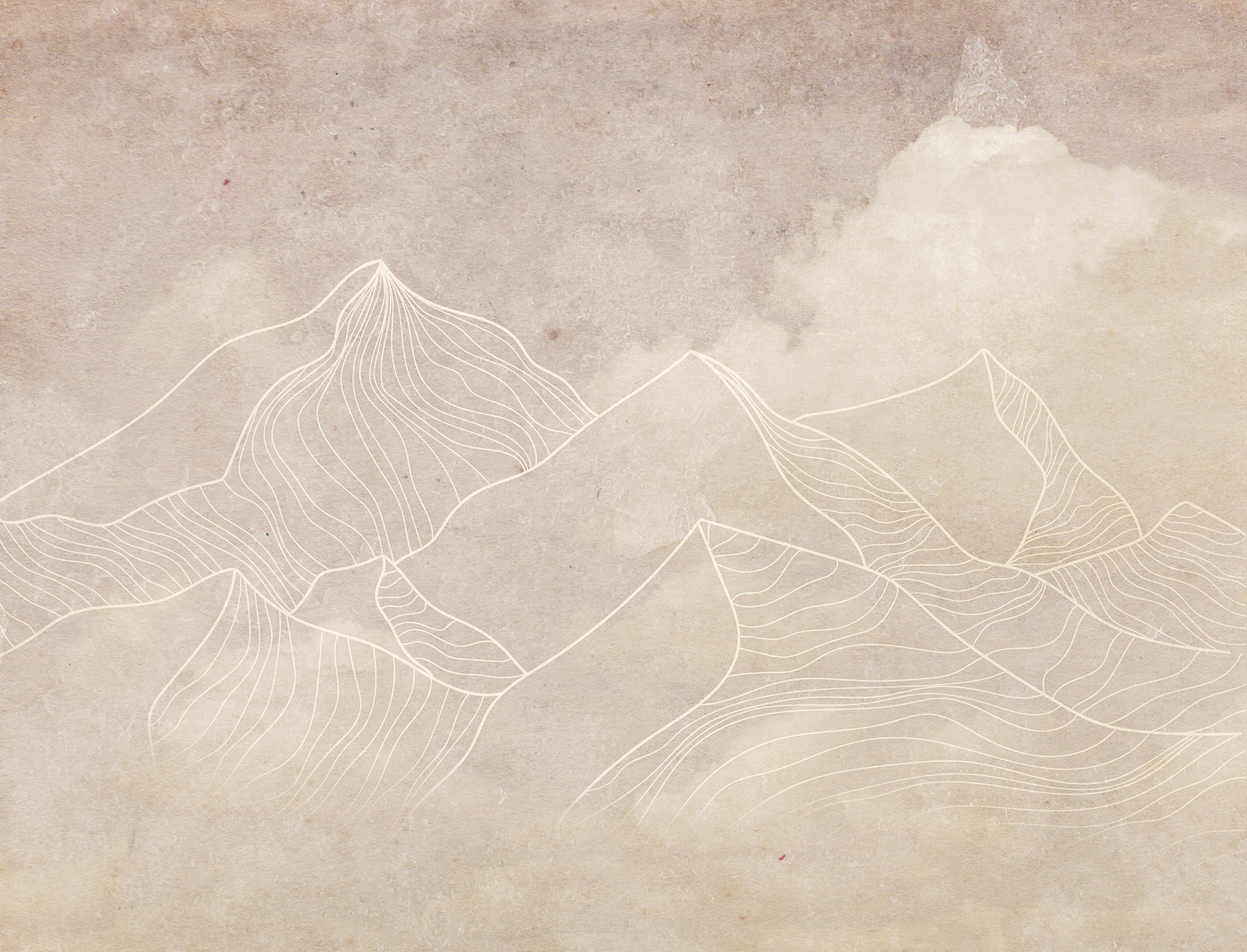A drawing of mountains and clouds