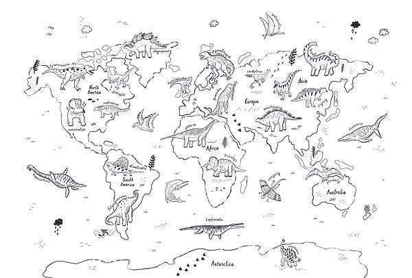 Mapa sveta s dinosaurami Mapa sveta s dinosaurami