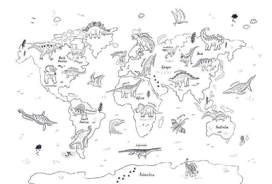 Mapa sveta s dinosaurami Mapa sveta s dinosaurami