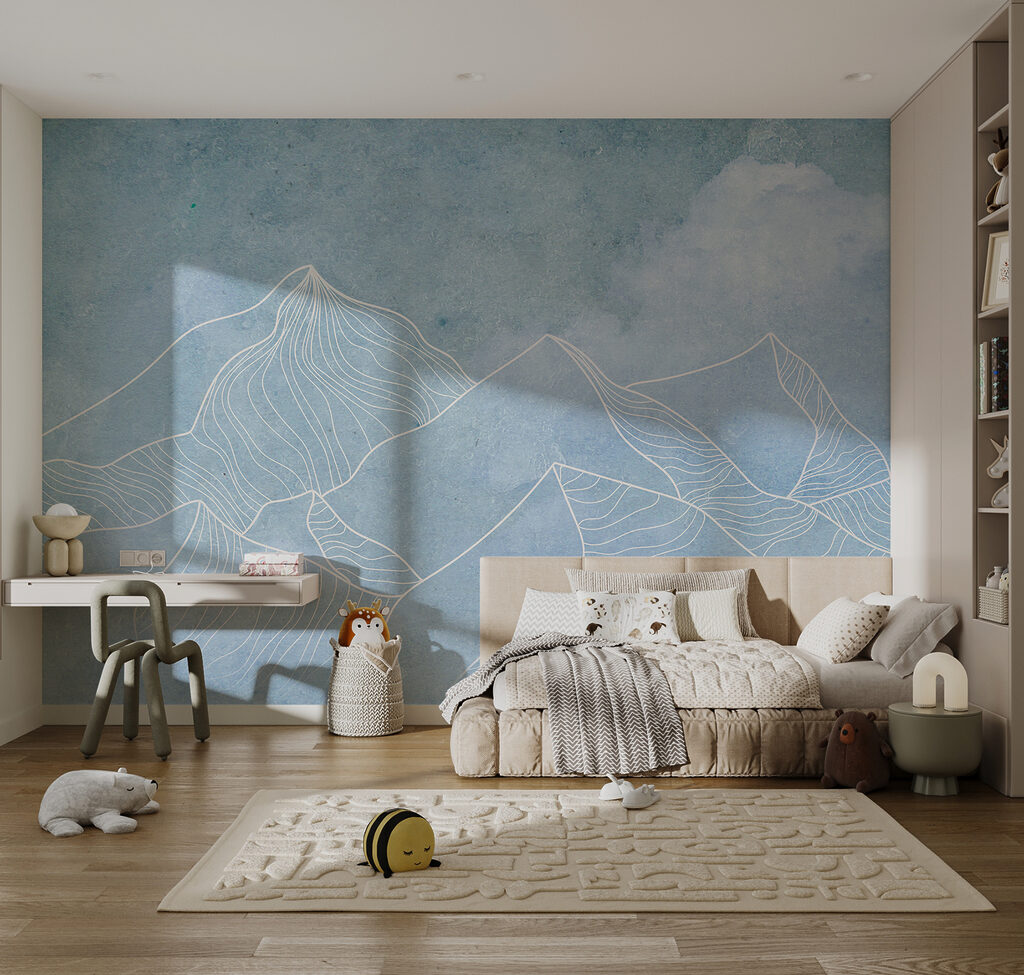 A drawing of mountains with clouds A drawing of mountains with clouds