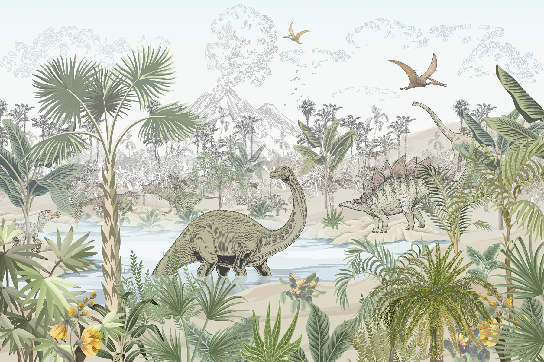 Skupina dinosaurov v rieke u98674p - Skupina dinosaurov v rieke