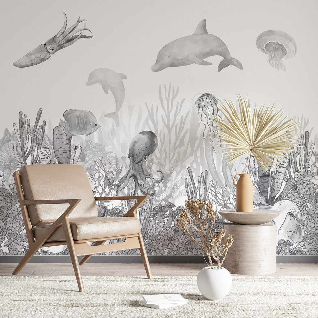 A sea life with fish and jellyfish A sea life with fish and jellyfish