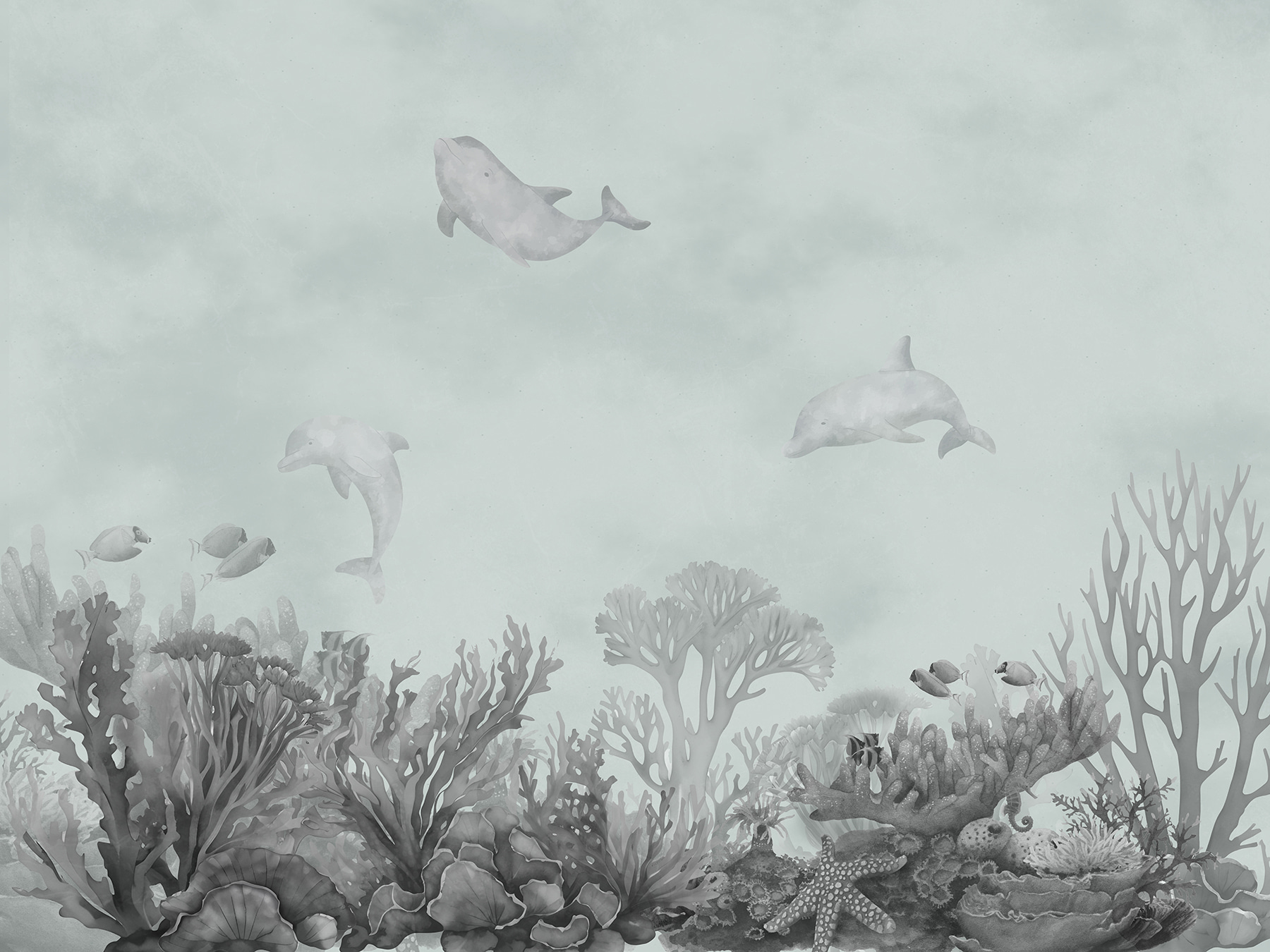 A group of dolphins swimming in the ocean