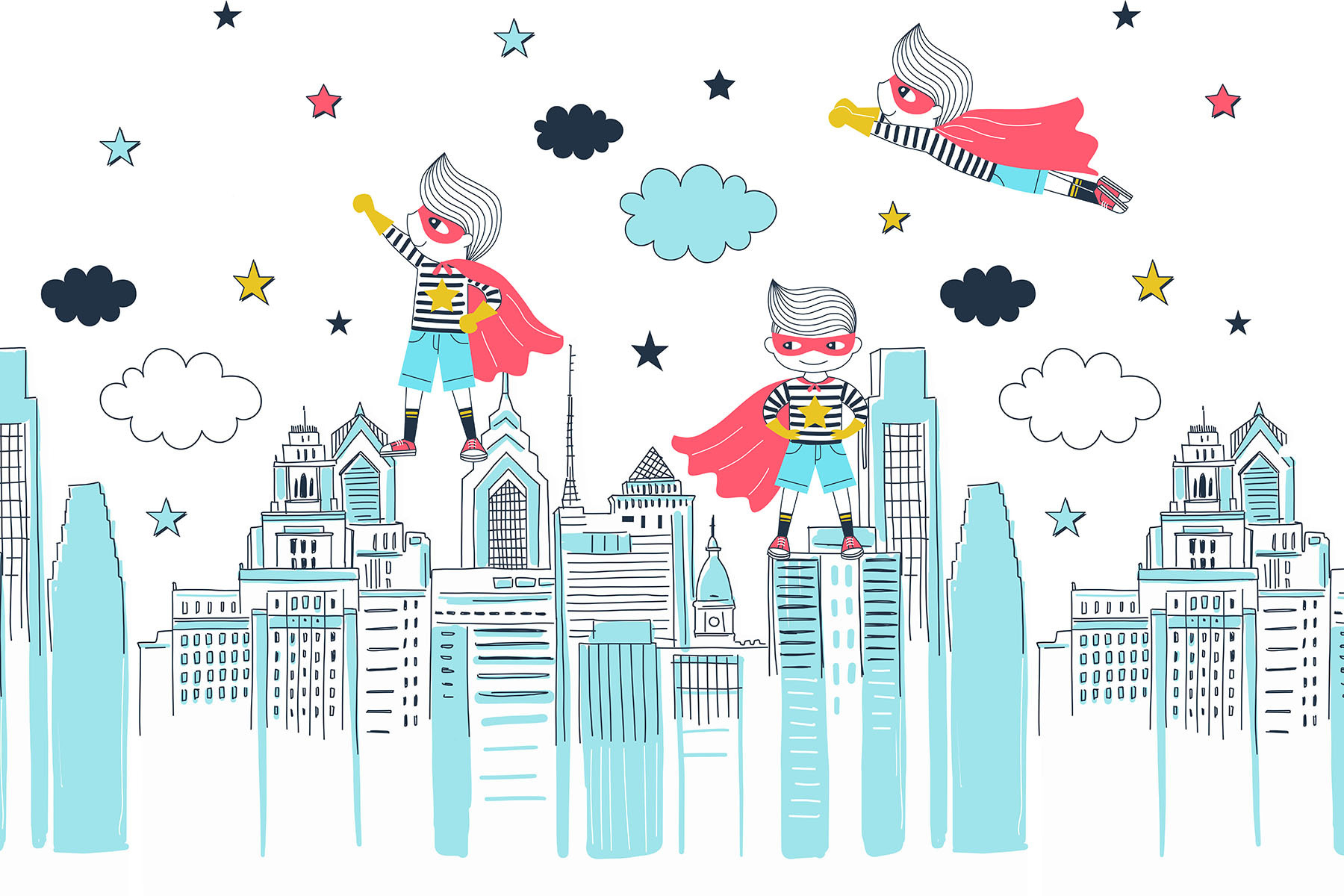 A cartoon of a superhero on a city A cartoon of a superhero on a city