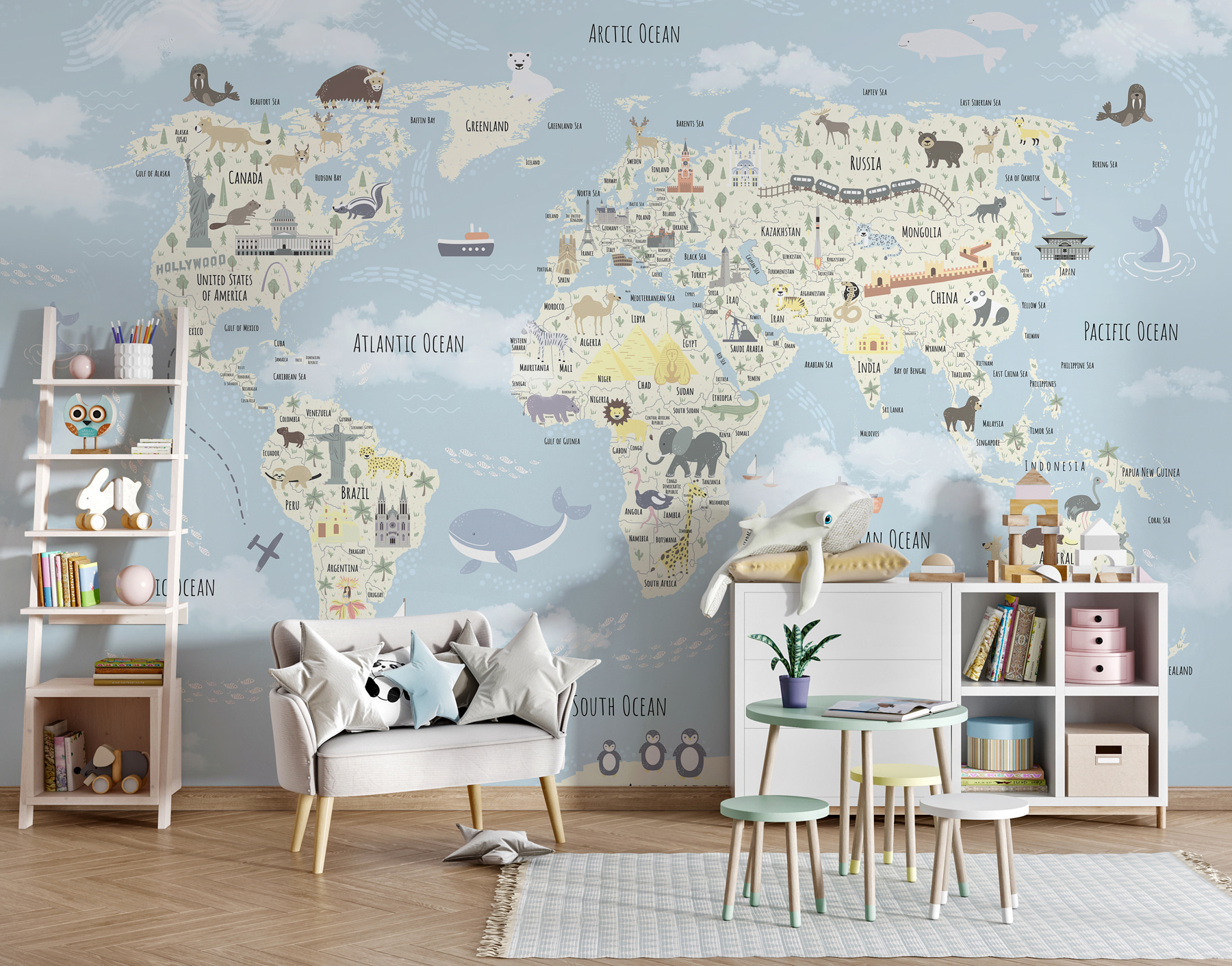 A map of the world with animals A map of the world with animals