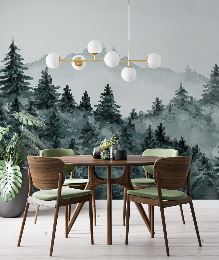 A foggy forest with trees A foggy forest with trees