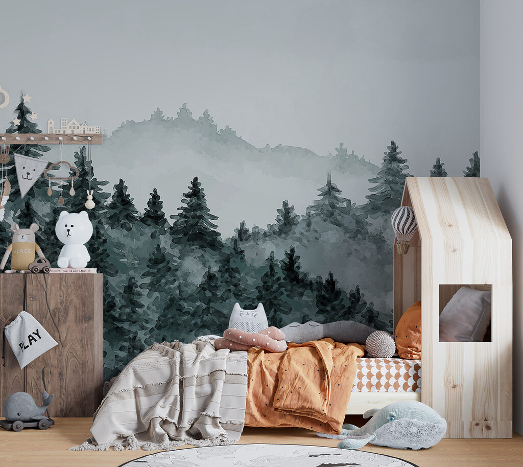 A foggy forest with trees A foggy forest with trees