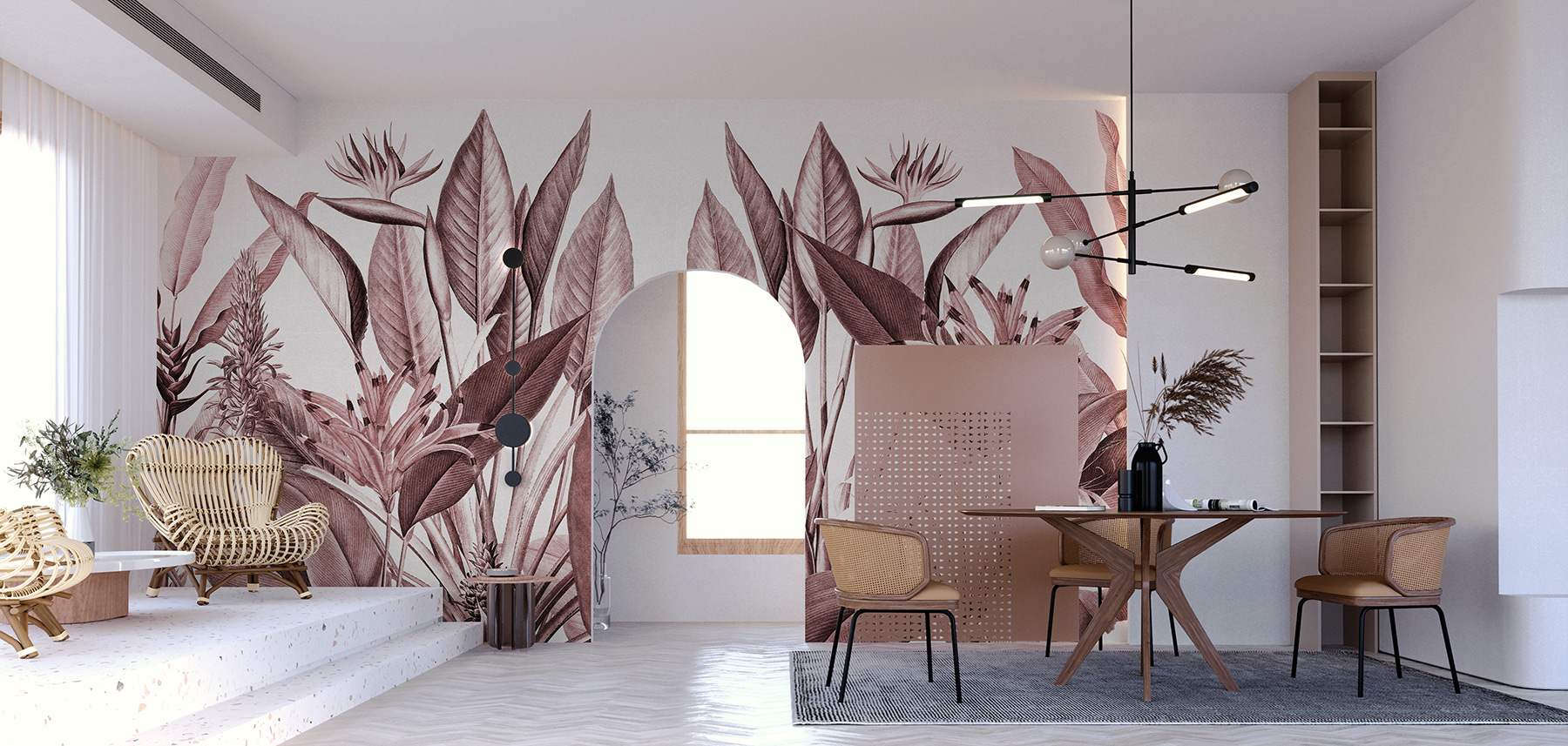 Tropical foliage in subtle hues