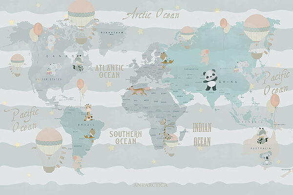 Mapa sveta so zvieratami a balónmi Mapa sveta so zvieratami a balónmi