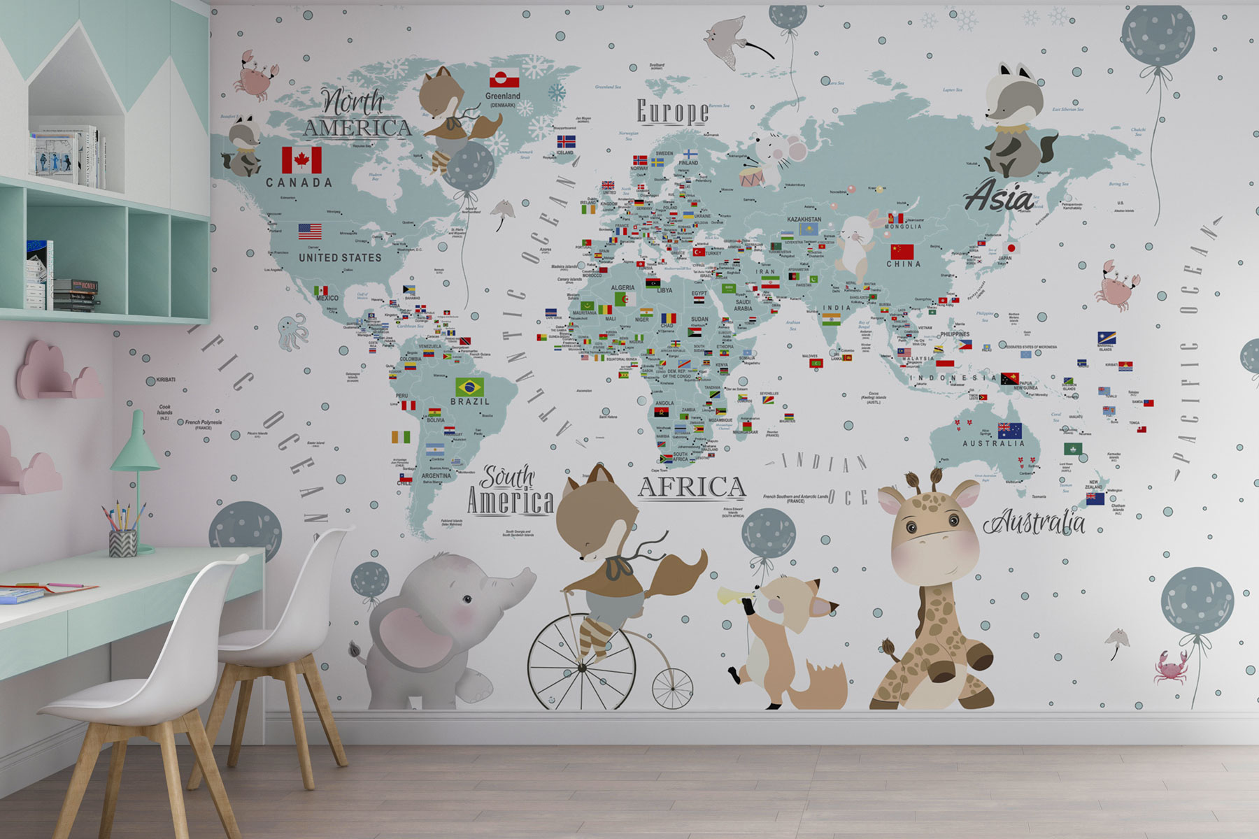 A map of the world with animals A map of the world with animals