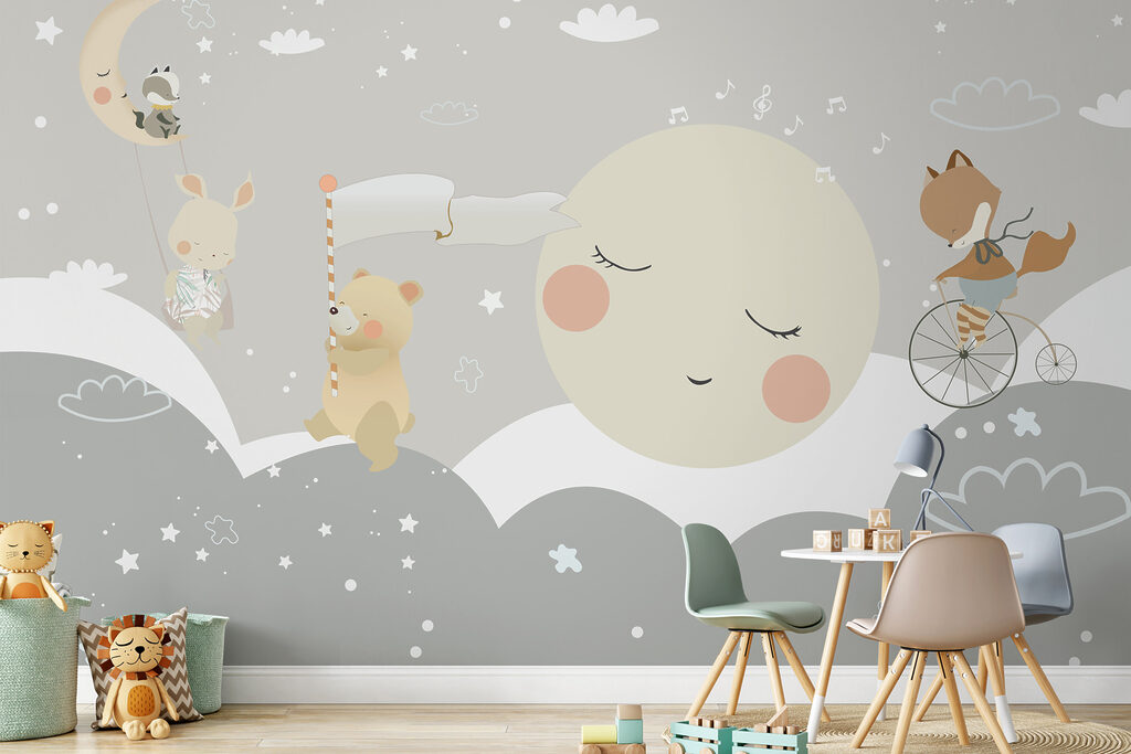 A cartoon of a moon and a bear