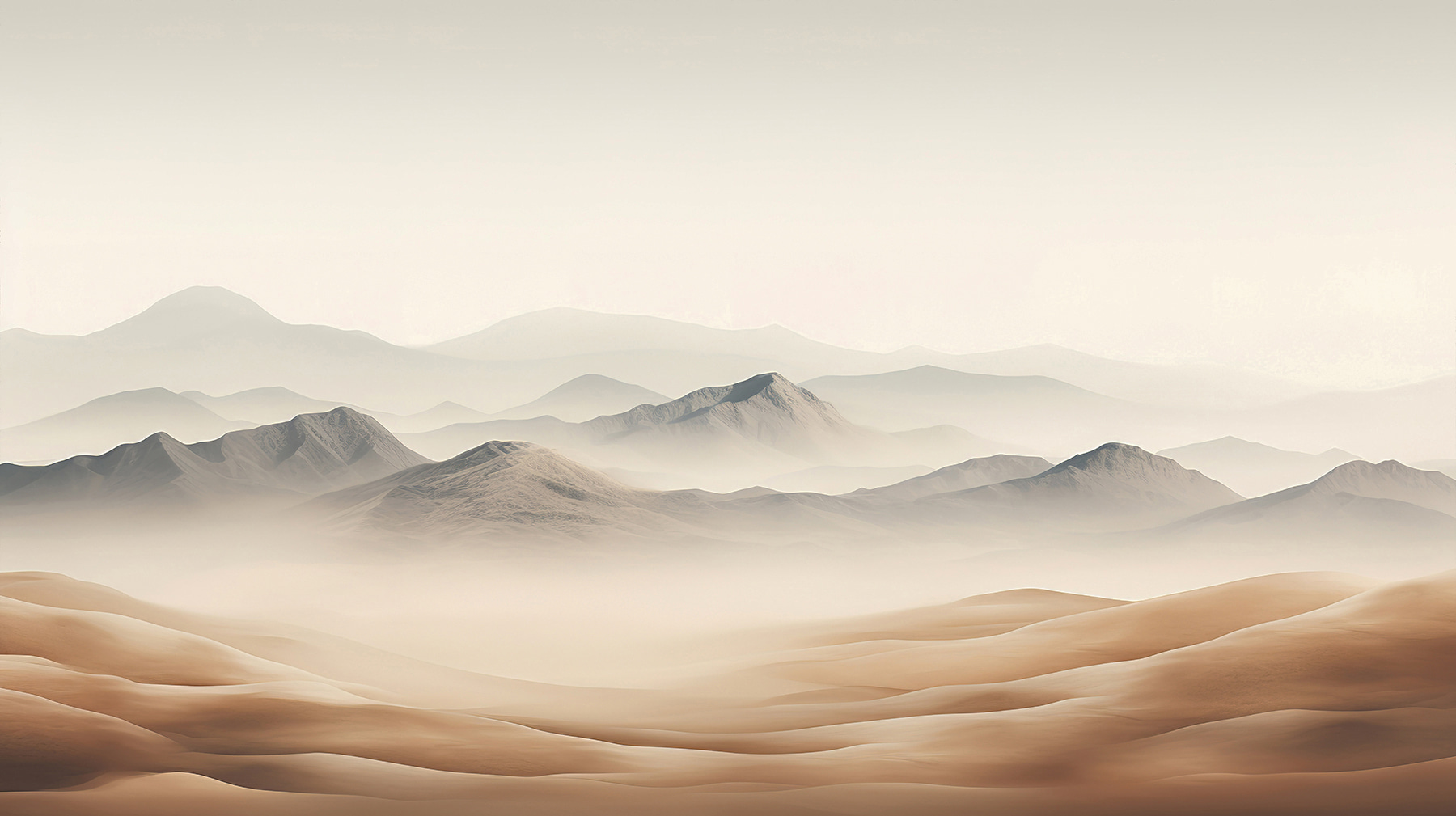 A desert landscape with hills and fog A desert landscape with hills and fog