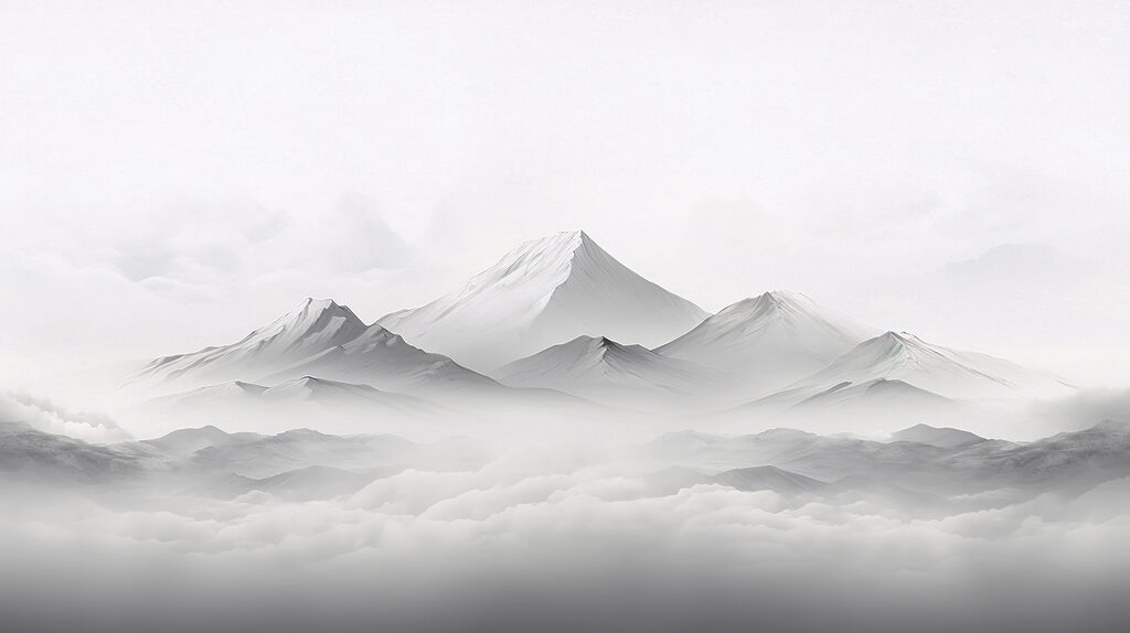 A mountain range with clouds