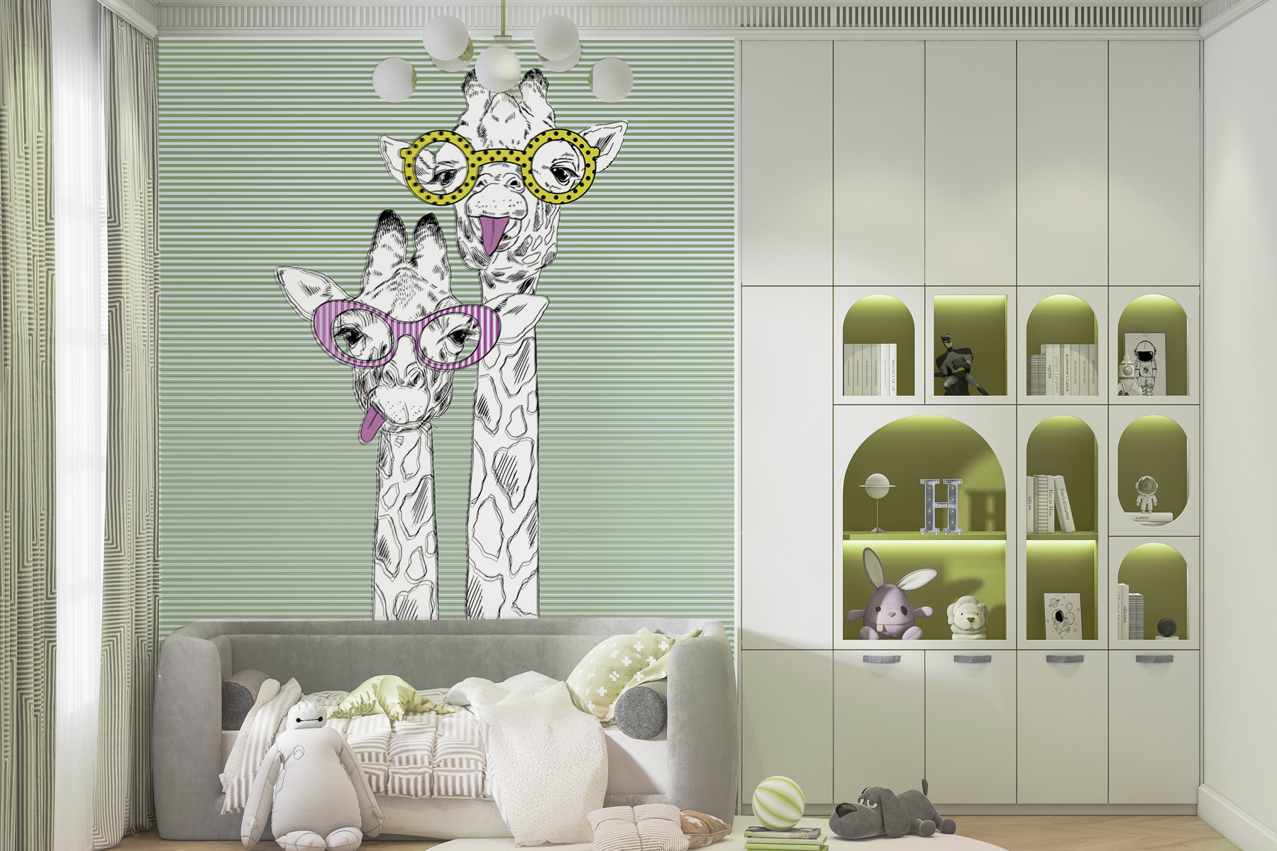 A couple of giraffes wearing glasses