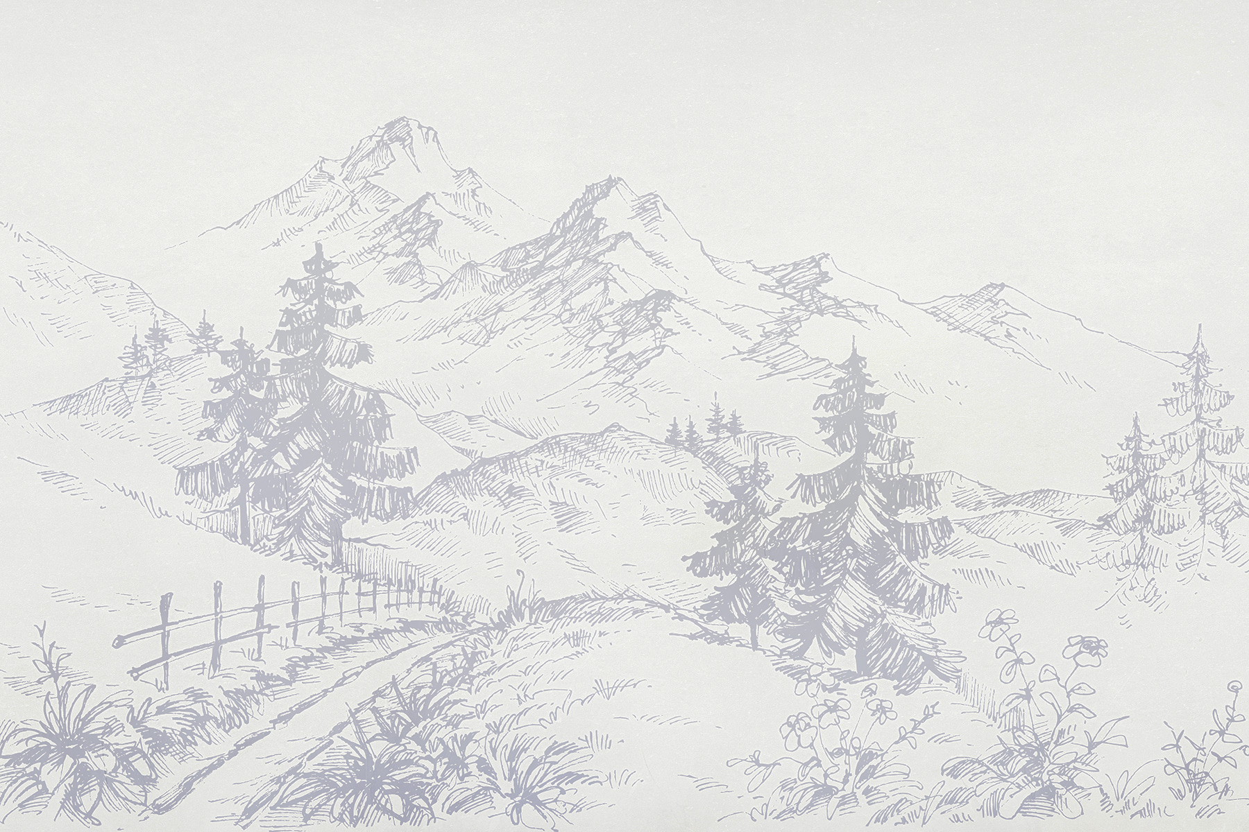 A drawing of a road and mountains
